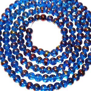 DIY Dark Blue 6mm Round Metallic Drawbench Swirl Glass Beads 32" Strand G2283